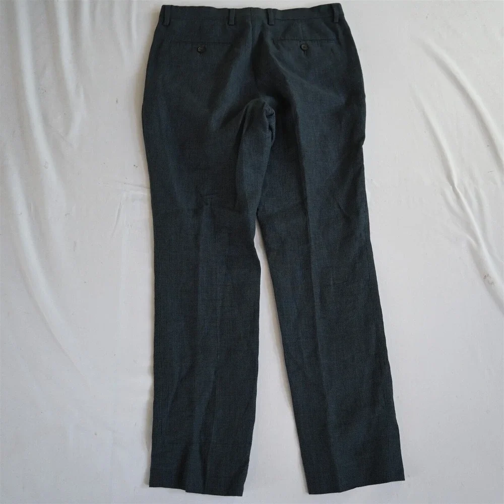 Banana Republic 30x30‎ Blue Houndstooth 100% Linen 582075 Slim Mens Dress Pants